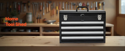 SucceBuy 20.5in Metal Tool Box Portable 4-Drawers Tool Chest with Drawers Locking Multi-Function Tool Organizer for Workshop