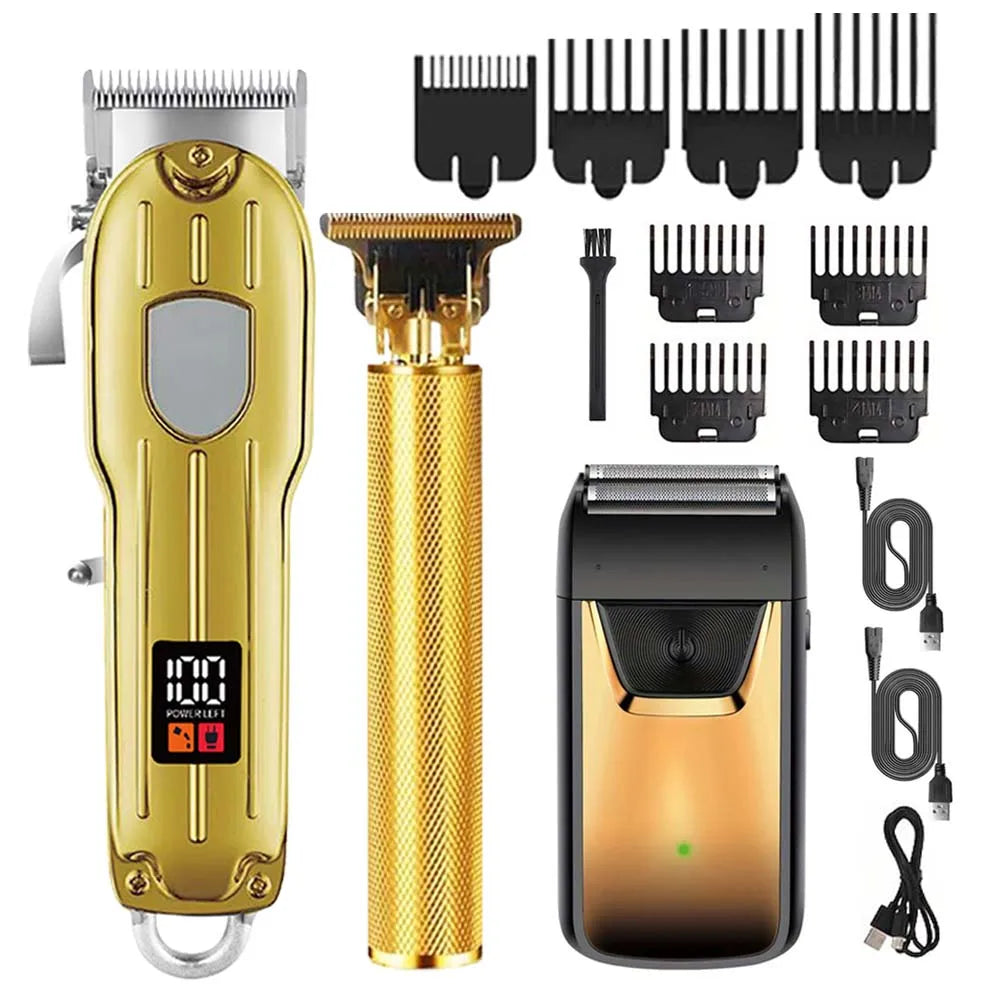 Professional Hair Clipper and Trimmer Set Men Electric Razor Shavers Beard Trimmer Rechargeable Barber Clippers Haircut Kit - Smarsty