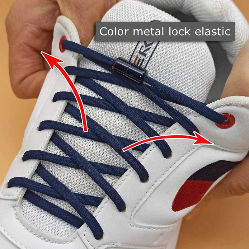 21 Colors No Tie Shoelaces Round Color Metal Lock Elastic Shoelace General For Children And Adults Sneakers Lazy Laces Unisex - Smarsty