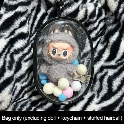 Colorful Transparent Protector Case Organizer Box for 17cm Labubu V3 Dolls Outdoor Display Bag With Keychain Doll Accessories by Smarsty