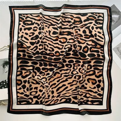 Luxury Leopard Print Silk Scarf for Women Spring Summer - Smarsty