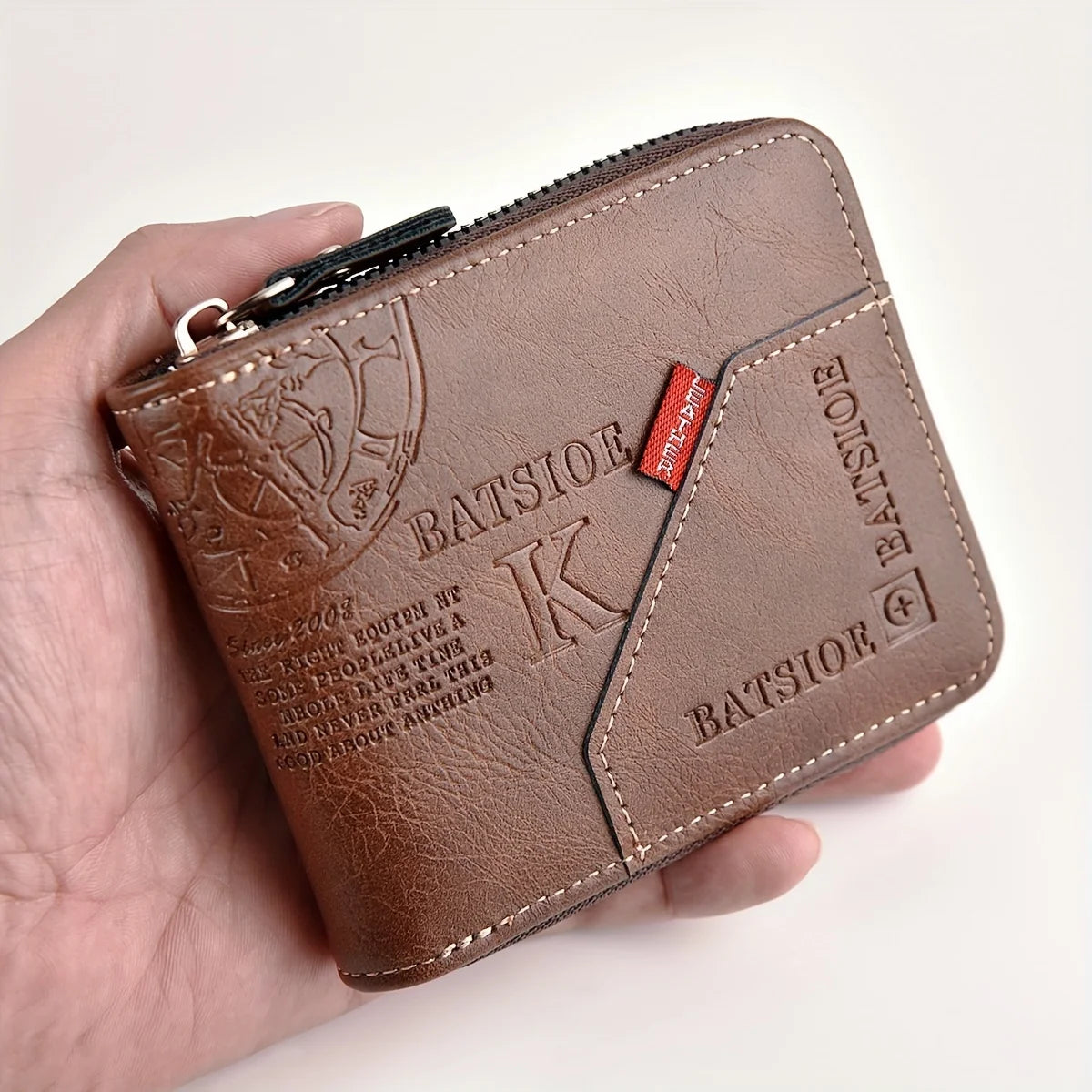 Men's Wallet Made of PU Wax Oil Skin Purse for Men Coin Purse Short Male Card Holder Wallets Zipper Around Money Coin Purse - Smarsty