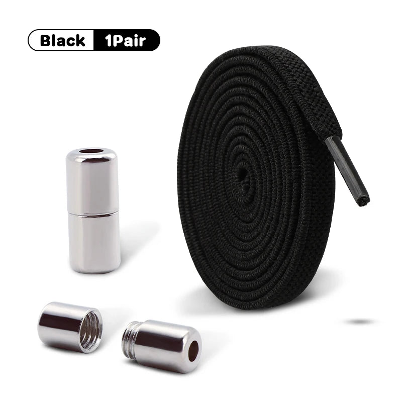 1Pair Elastic Laces Sneakers No Tie Shoe laces Capsule Lock Shoelaces Without ties Kids Adult 0.6cm Flat Shoelace for Shoes - Smarsty