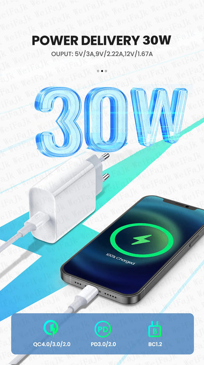 30W USB C Fast Charger For iPhone Pro Series Cable - Smarsty