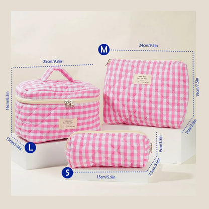 1pcs Cute Quilted Cotton Makeup Bag Women Zipper Cosmetic Organizer Cloth Handbag Box Shape Portable Toiletry Case for Girls - Smarsty