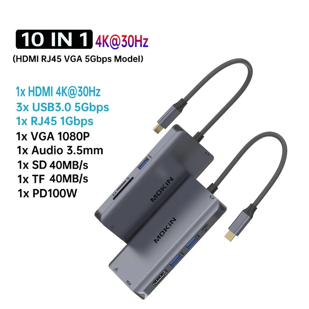 USB C Hub 4K 60Hz HDMI DisplayPort Ethernet PD 100W