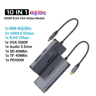 USB C Hub 4K 60Hz HDMI DisplayPort Ethernet PD 100W - Smarsty