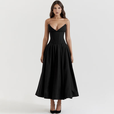Suninheart Black Elegant Wedding Events Dress Sexy Strapless Corset Dress Midi Christmas Party Dresses for Women Clothing 2023 - Smarsty