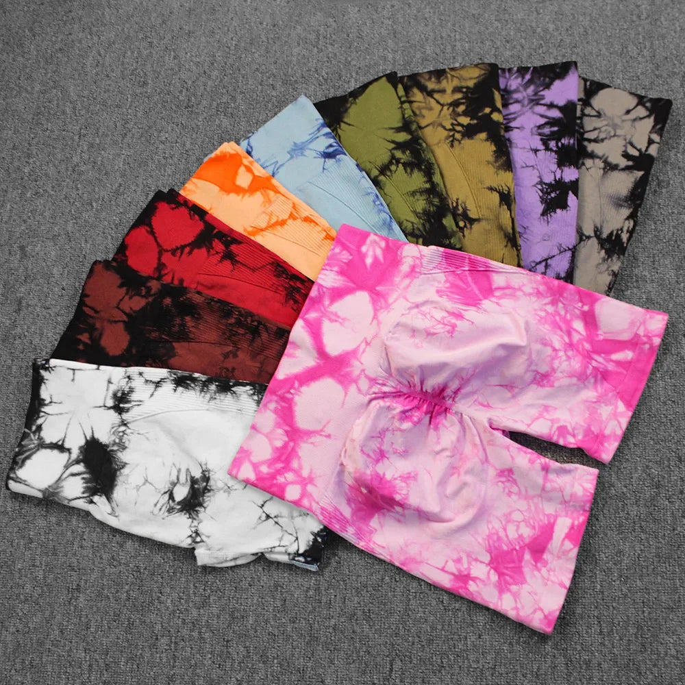 Tie-Dye Yoga Shorts for Women High Elastic Gym Shorts Push Up Sports Shorts Running Workout Fitness Women Short Sports Leggings - Smarsty