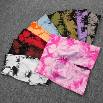 Tie-Dye Yoga Shorts for Women High Elastic Gym Shorts Push Up Sports Shorts Running Workout Fitness Women Short Sports Leggings - Smarsty