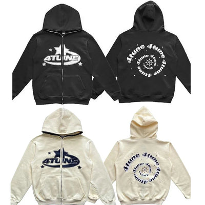 New Clothes Star Letter Print Retro Oversized Hoodie Women Y2K Street Hip-Hop Color Harajuku Casual Zipper Women Sweatshirt - Smarsty