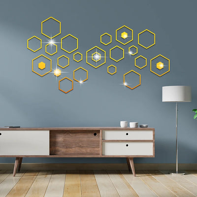 24pcs 3D Hexagonal Mirror Wall Stickers for Home Decor - Smarsty