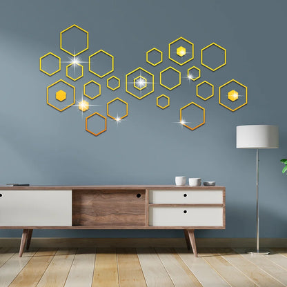 24pcs 3D Hexagonal Mirror Wall Stickers for Home Decor - Smarsty