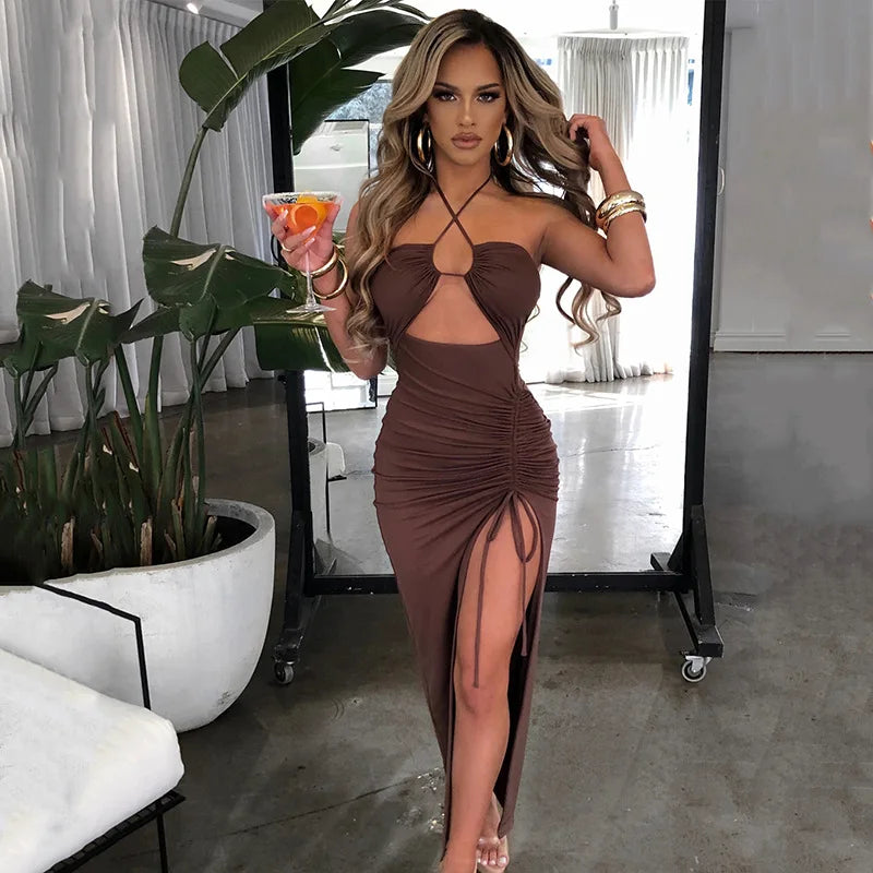 Sleeveless Sexy Female Midi Backless Dresses Slim Night Club Party Women's Dress Bodycon Vestidos Elegantes Para Mujer - Smarsty