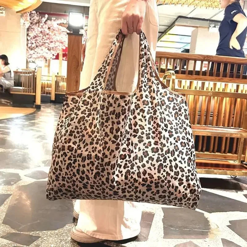 Leopard Print Large Capacity Tote Bag Foldable Washable - Smarsty