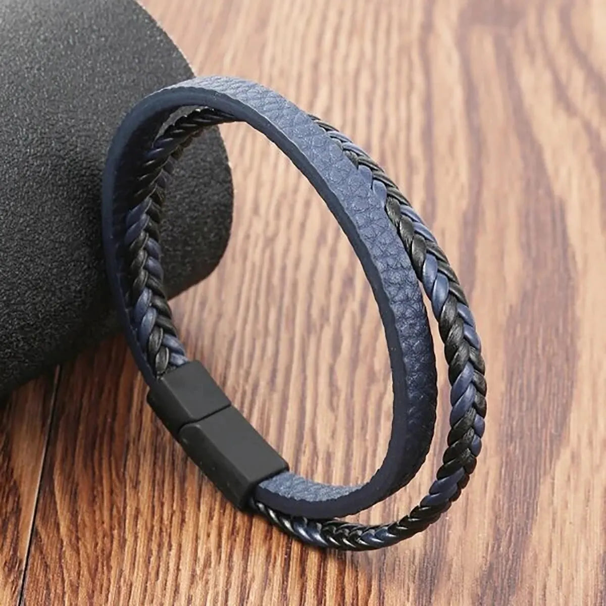 Men's PU Leather Magnetic Bracelet Two Layer Cuff - Smarsty