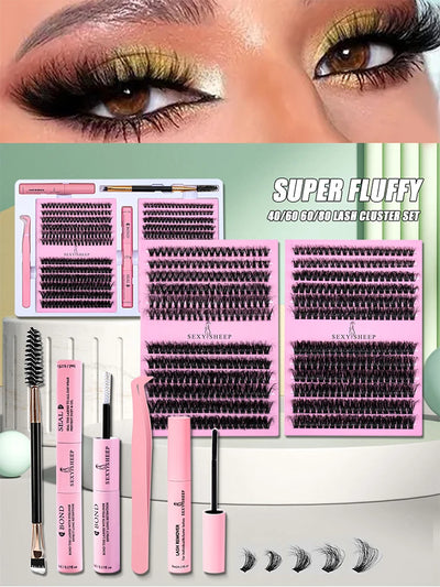 DIY False Eyelashes Clusters Extensions Individual Lashes Cluster Natural Segmented With glue,Remover,lash brush，tweezers - Smarsty