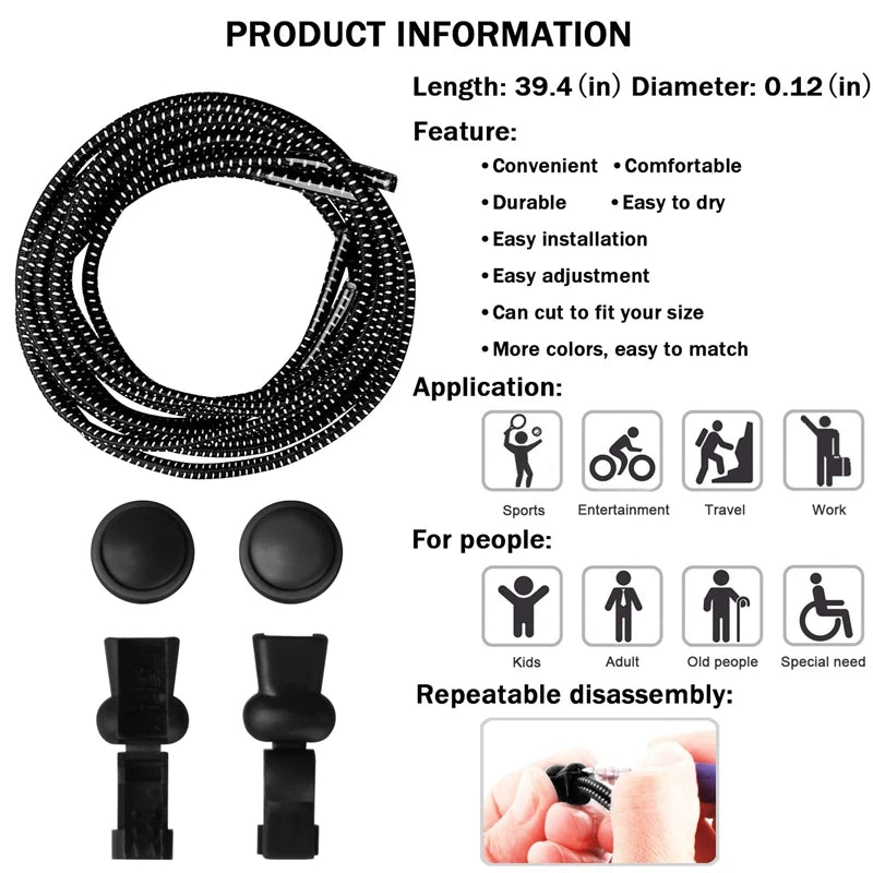 1 Pair round Elastic Shoelaces No-Tie Stretching Locking Lazy Laces for Various Shoe Accessories Suitable for All Sizes - Smarsty