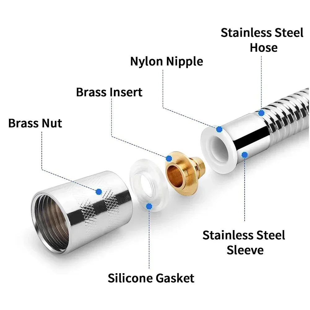 Stainless Steel Shower Hose Extension Tube 2M Durable Water Supply - Smarsty