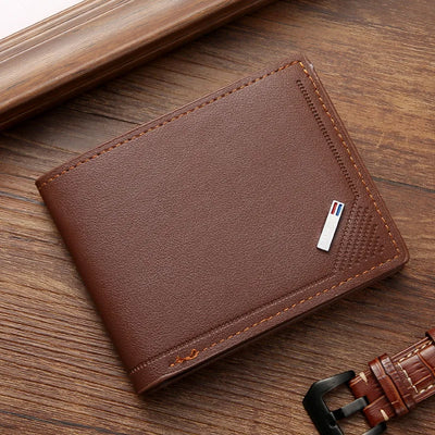 Men's Short Leather Slim Wallets Business Man Money Clip Credit Card Holder Purse Thin Minimalist Bifold Wallet - Smarsty