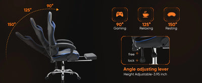 Ergonomic Racing Gaming Chair Adjustable Swivel PU Leather with Headrest and Lumbar Support For Office Computer Living Room