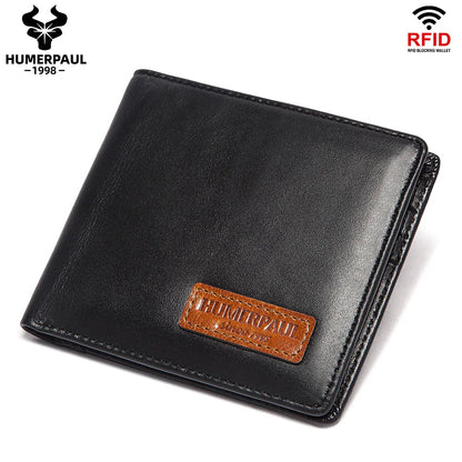 HUMERPAUL Airtag Wallet For Men Real Leather RFID Trifold Card Holder Case with ID Window Slim Anti-lost Purse - Smarsty
