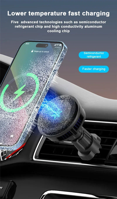 Ice Cooling Magnetic Wireless Car Charger Stand With LED - Smarsty