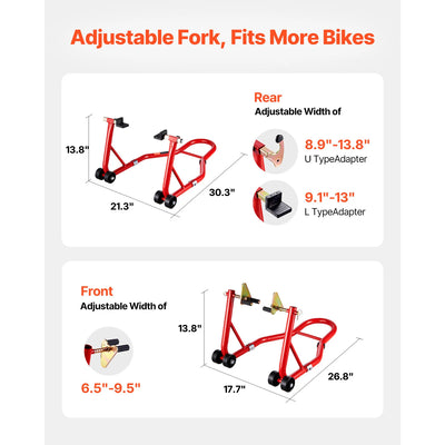 SucceBuy Motorcycle Stand Lift 850lbs Front Rear Combo Stand Lift Front Wheel Dual-Fork Stand Rear U+L Fork Swingarm Spool Stand - Smarsty