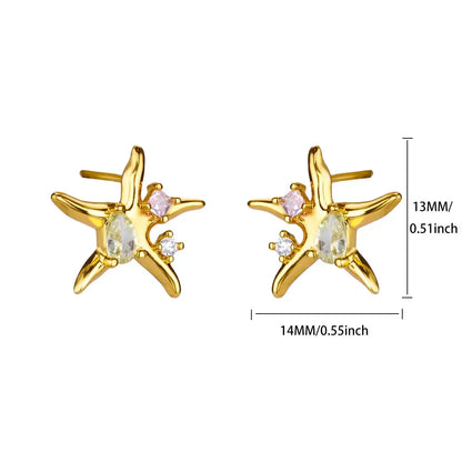 Vintage Starfish Stainless Steel Stud Earrings Lightweight - Smarsty
