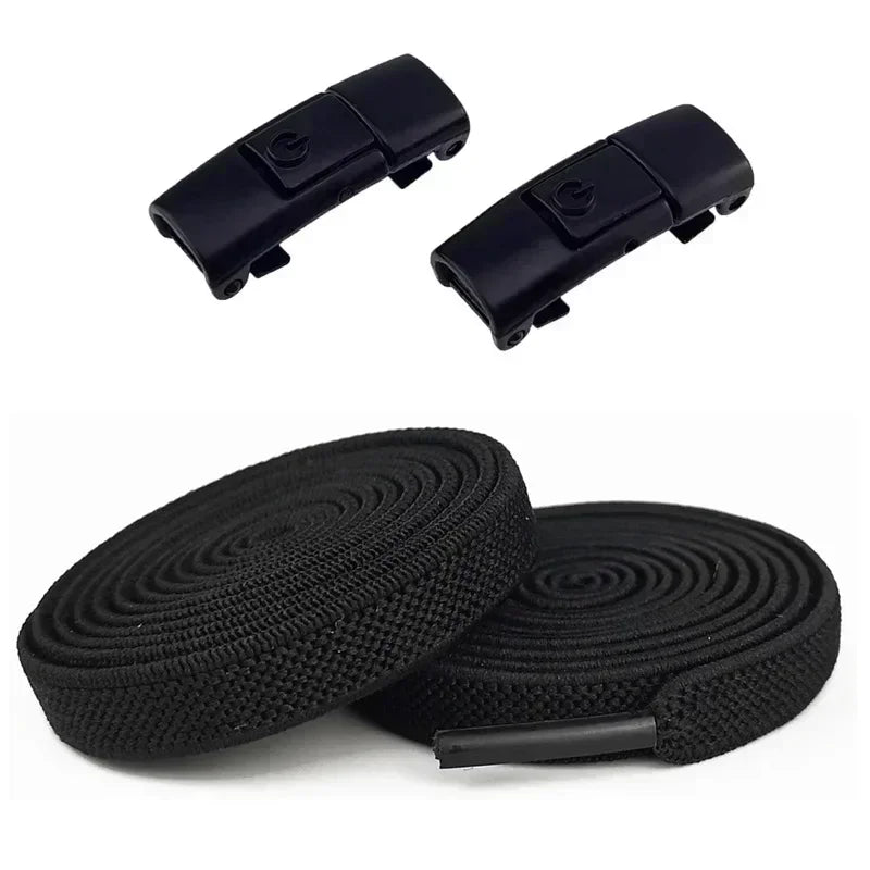 2Pairs Without Ties Elastic Laces No Tie Shoe Laces Press Lock Shoelaces Sneaker Kids Adult 8MM Widened Flat Shoelace for Shoes