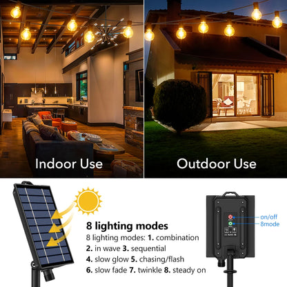 Mexllex 15.5M G40 Solar String Lights Outdoor with 8 Light Modes - Smarsty