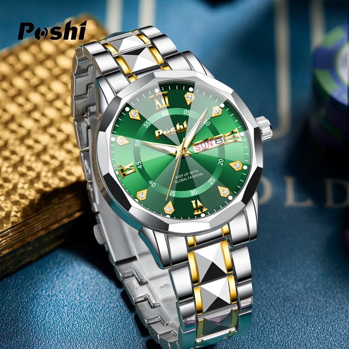 Poshi Men's Waterproof Luminous Quartz Watch with Dual Calendar - Smarsty