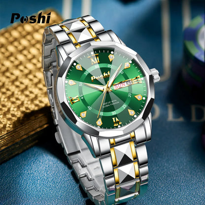 Poshi Men's Waterproof Luminous Quartz Watch with Dual Calendar - Smarsty