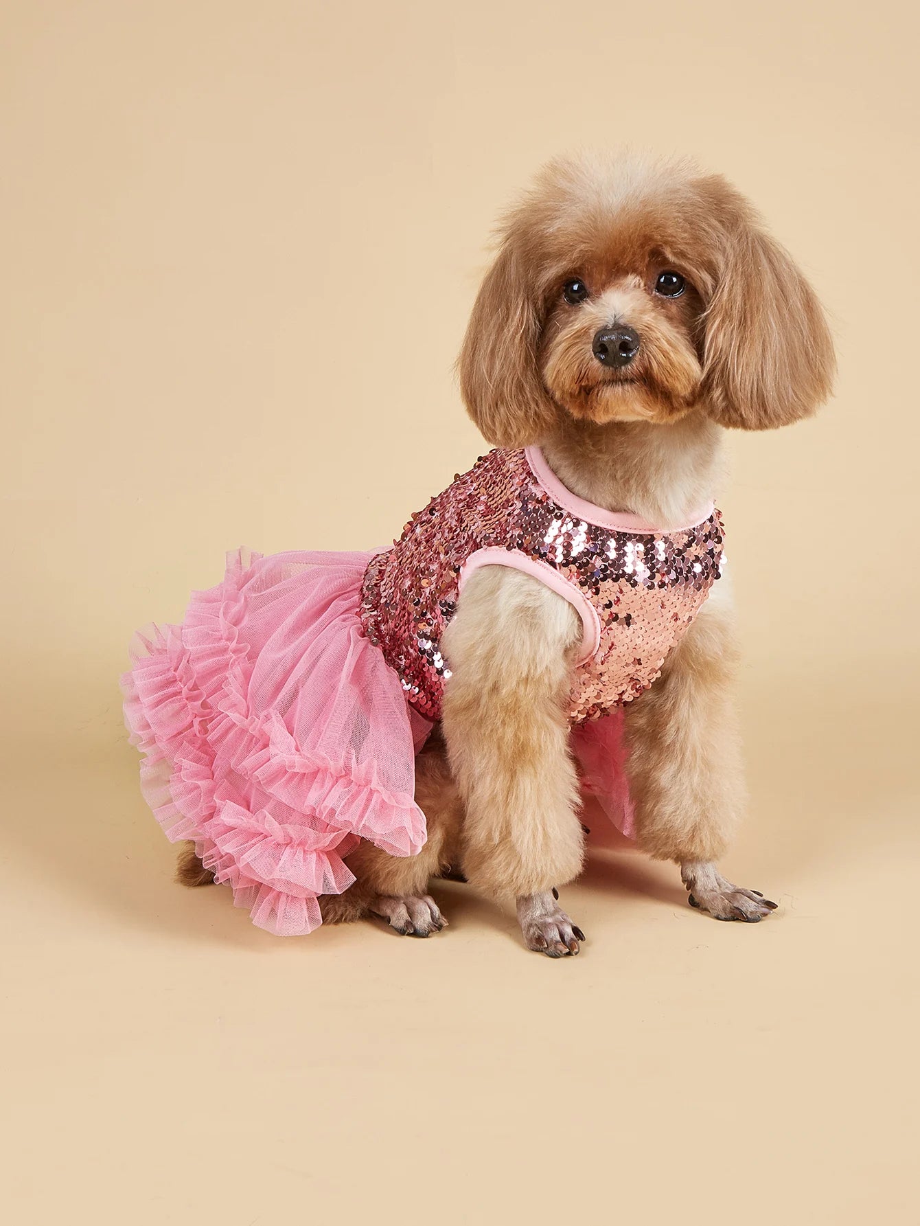 Sleeveless Dog Dress with Tulle and Sequins - Smarsty