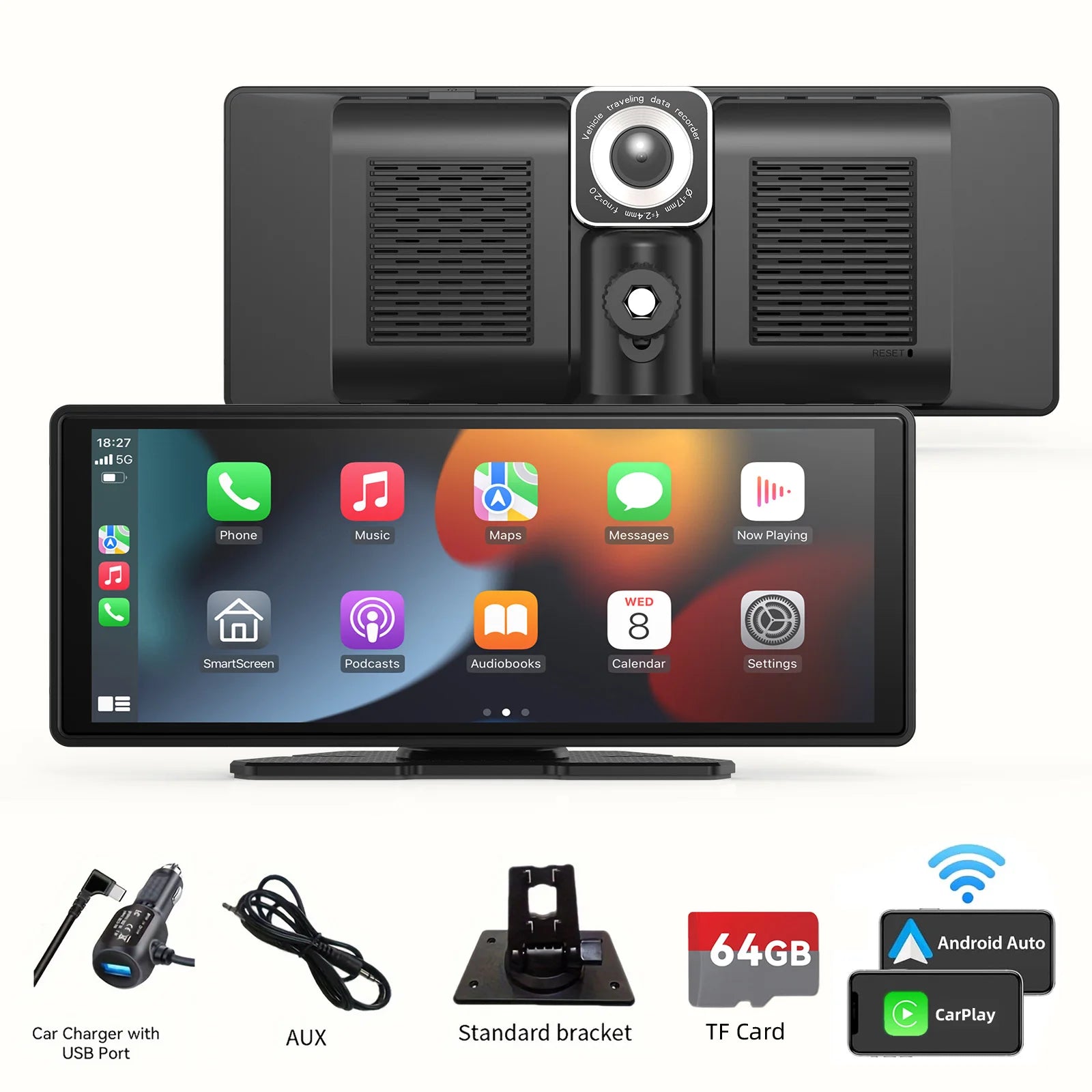 Portable Wireless Carplay Car Stereo, 10.26" inch HD Touchscreen for Car with CarPlay & Android Auto with Mirror Link/Backup Cam - Smarsty