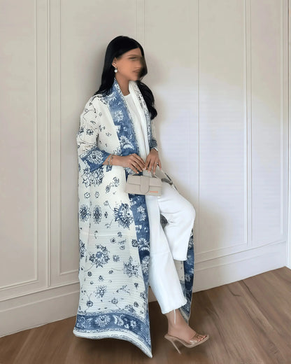 Women's Fold Miyake Pleated Abaya Long Sleeve Print Foldable Collar Robe Cardigan Coat New Winter Fashion Original Design 2024 - Smarsty