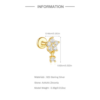 925 Sterling Silver Lotus Tassel Zircon Stud Earrings - Smarsty