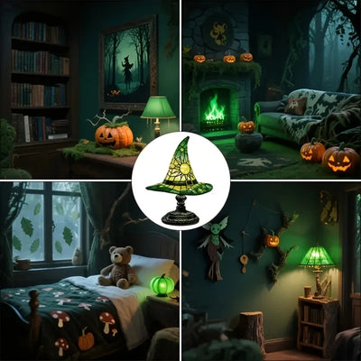 Witch Hat Lamp - Gothic Wizard Hat Light with Purple to Yellow Gradient, USB-Powered Tabletop Decoration for Halloween