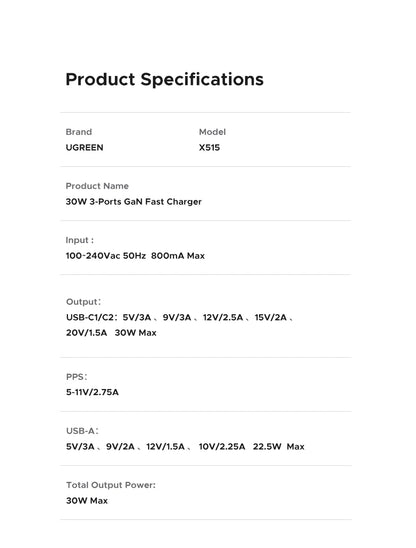 【US Plug】UGREEN 20W 30W GaN Charger Mini PD 3.0 USB C Phone Charger For iPhone 16 15 14 Pro Samsung S25 Xiaomi Tablet iPad Air