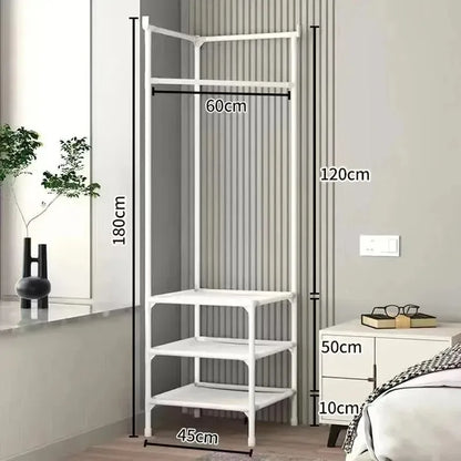 Corner Coat Hat Rack Multifunction Multi-Layer Floor Standing Corner Hanger Detachable Removable Metal Clothing Storage Shelf