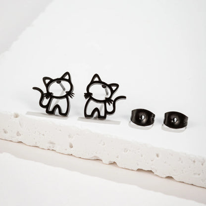 Stainless Steel Cat Stud Earrings Cute Hypoallergenic Gift - Smarsty