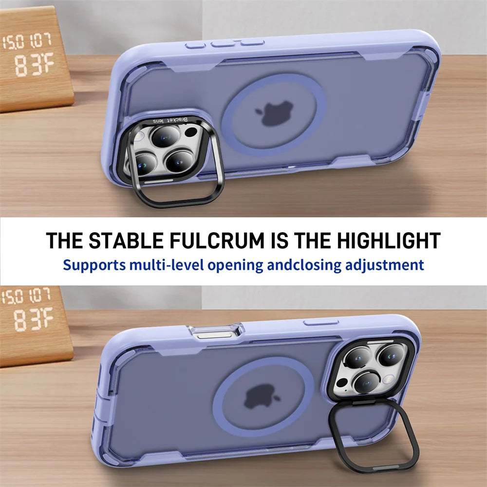For Magsafe Dual Armor Bumper Lens Stand Phone Case For iPhone 17 16 15 14 Plus 13 12 Pro Max 11 Shockproof Protective Cover