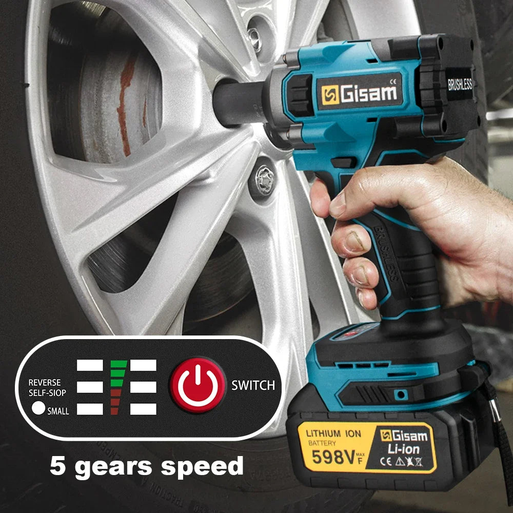 Gisam 1000N.M Brushless Electric Impact Wrench Cordless Power Tool - Smarsty