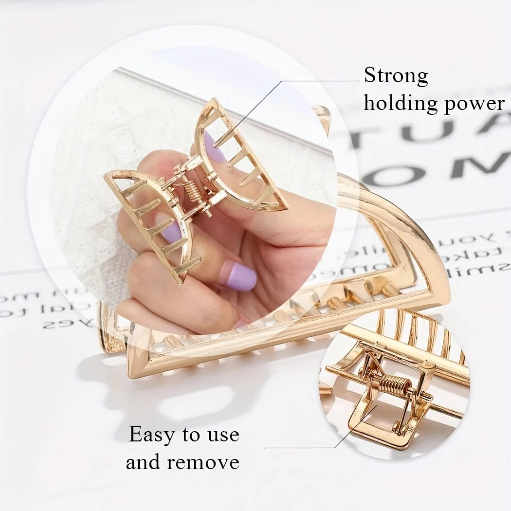 Gold Hollow Heart Mini Hair Claw Non Slip Grip Barrette - Smarsty