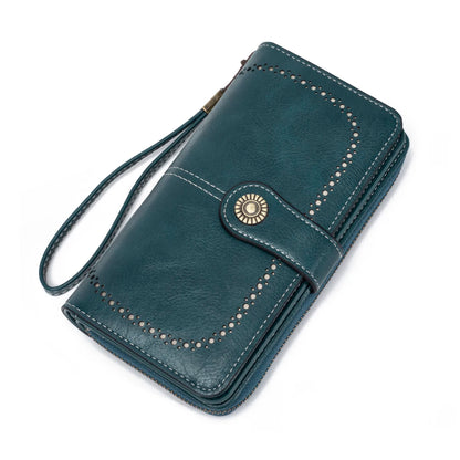 Rfid Anti-Theft Wallet for Men and Women, European and American Retro Leather Long Wallet Clutch, Oil Wax Leather Cut Out Multi-Card Slot Wallet, Large Capacity Zipper 70% off Clutch Bag, Card Holder Coin Purse Hand Bag - Smarsty