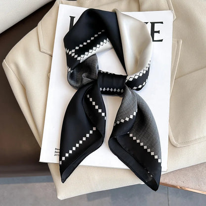 Luxury Silk Satin Headscarf for Women with Plaid Print - Smarsty