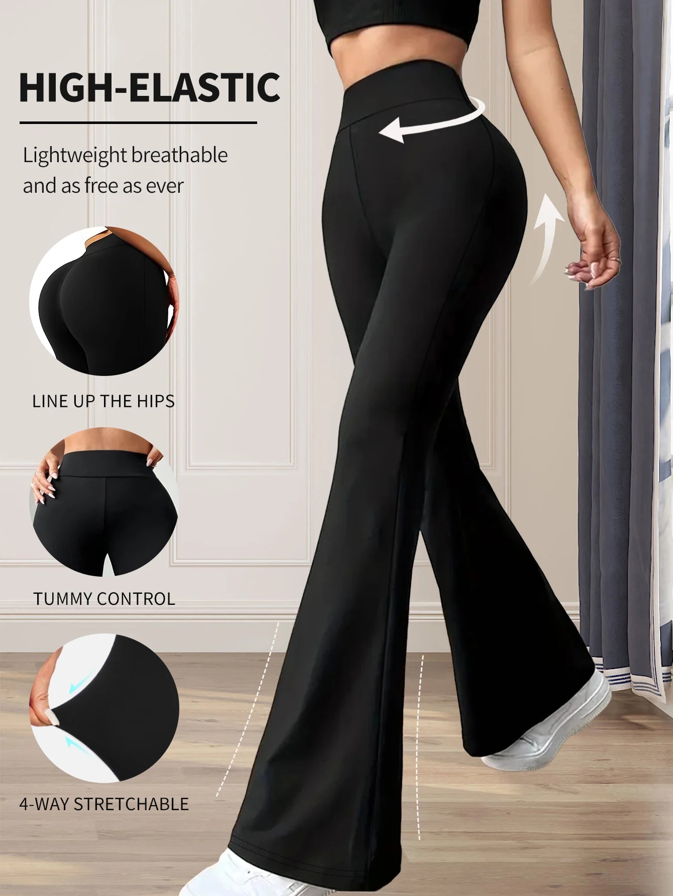 Women's spring and summer high waisted tight fitting flared pants, slim leg long black pants, thin wide leg pants for slim women - Smarsty