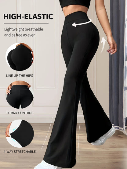 Women's spring and summer high waisted tight fitting flared pants, slim leg long black pants, thin wide leg pants for slim women - Smarsty