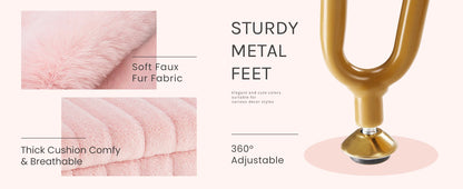 JHK Faux Fur Living Room Hidden Storage Stools & Ottomans Padded Makeup with 4 Metal Legs Anti-Slip Adjustable Feet for Home