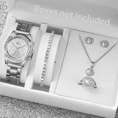 6PCS Women's Rhinestone Quartz Watch Jewelry Set - Smarsty